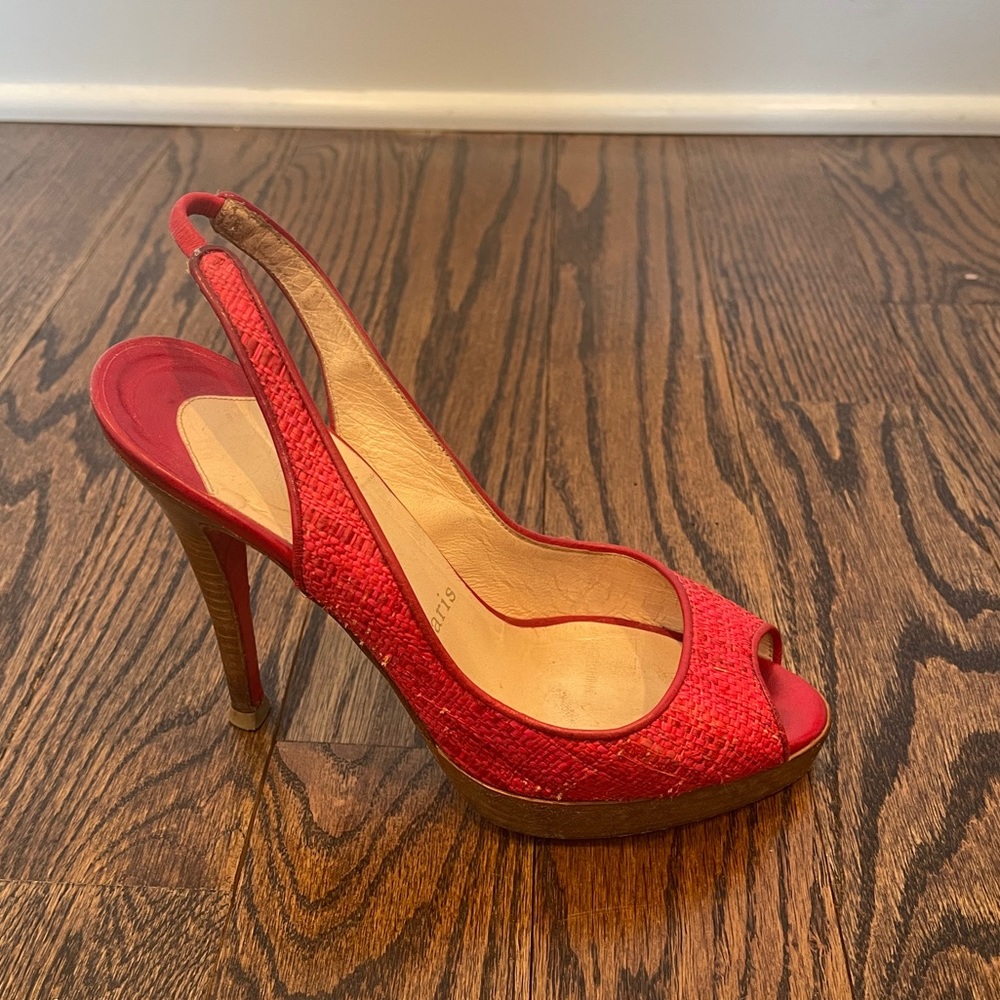 Christian Louboutin Red Raffia Slingbacks 37.5 - Picture 9 of 16